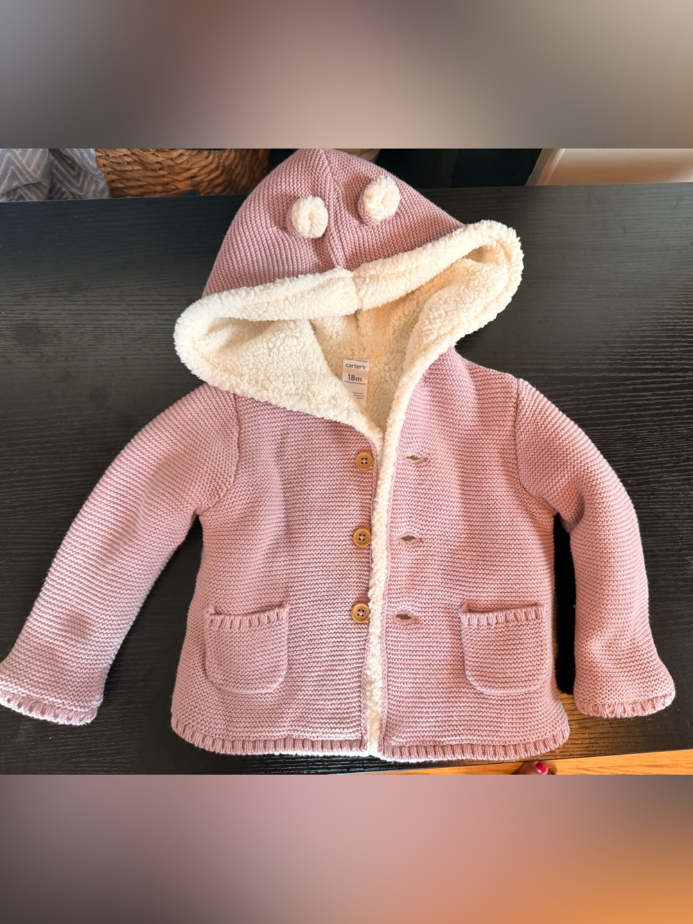 Carter's Pink Knit Hooded Sherpa-Lined Jacket with Ears